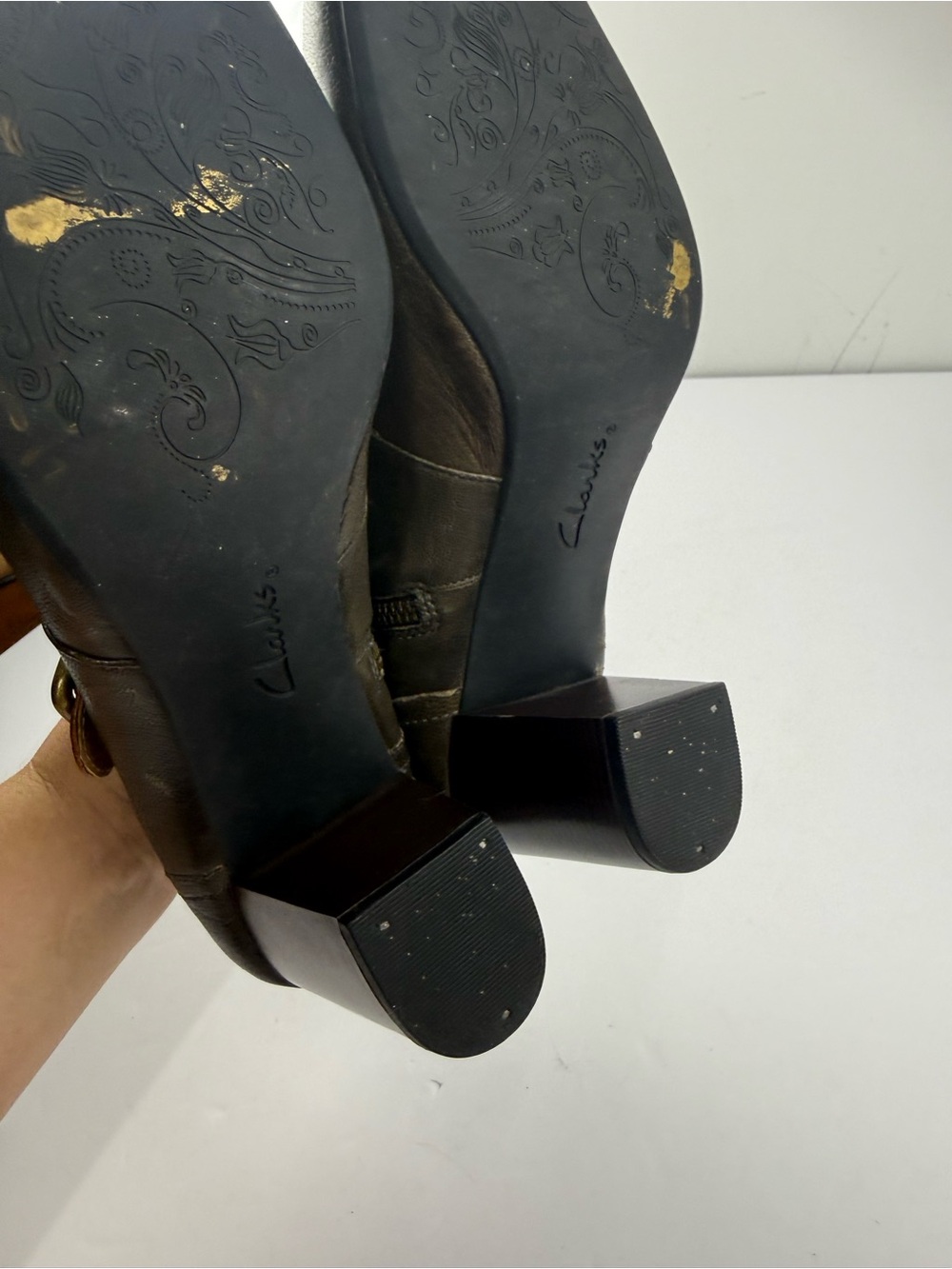 Clarks Indigo Womens 9.5 Town Club Mary Jane Block Heel Olive Green Leather - Picture 5 of 6